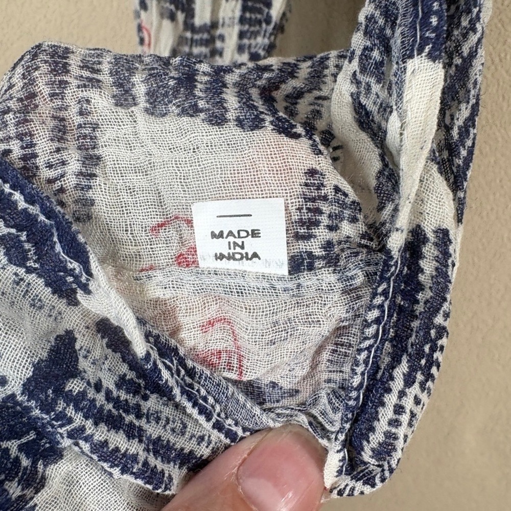 Free‎ People Navy White Geometric Diamond Print Crinkle Gauze Reusable Bag - Picture 5 of 6